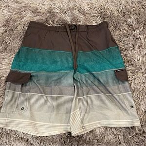 Airwalk Men’s Gray Blue White Striped Swim Shorts Large L